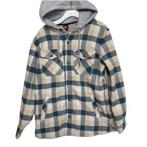 Men’s Quiksilver Medium Plaid Flannel Lined Shacket Button Up Hoodie warm